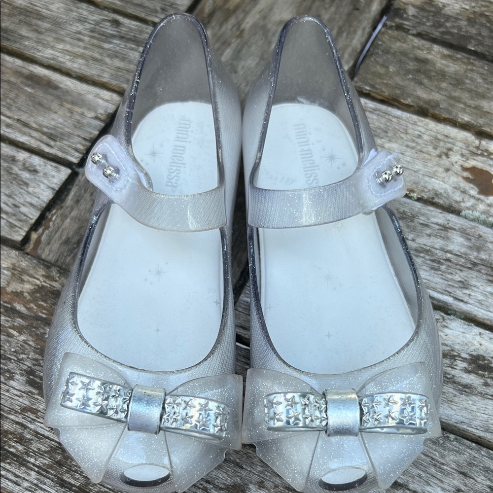 Mini Melissa Sparkling Silver Bow Dress Shoes